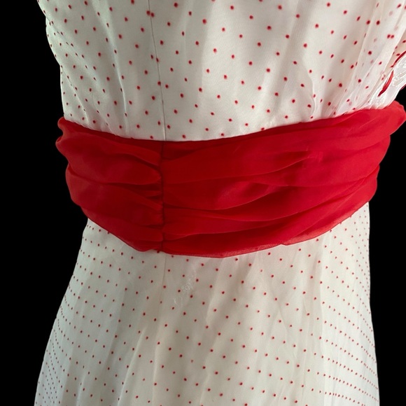 ILGWU Union Made Vintage Red Polka Dot w Eyelet Trim Ruffled Prom Dress - Picture 6 of 16